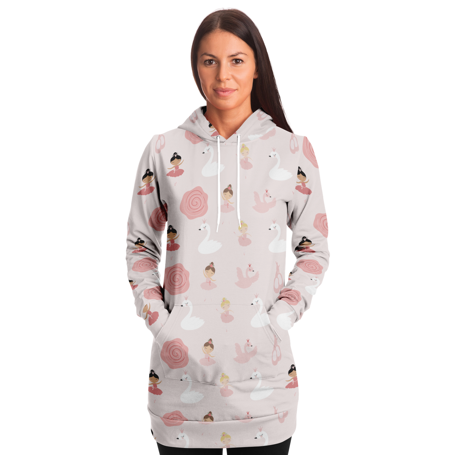 Cute Ballerina Pattern Longline Hoodie