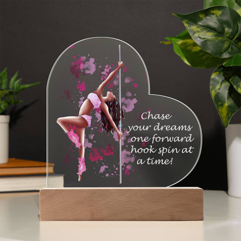 Personalised Name Pole Dancer Heart Shaped Acrylic Plaque with Optional LED Base