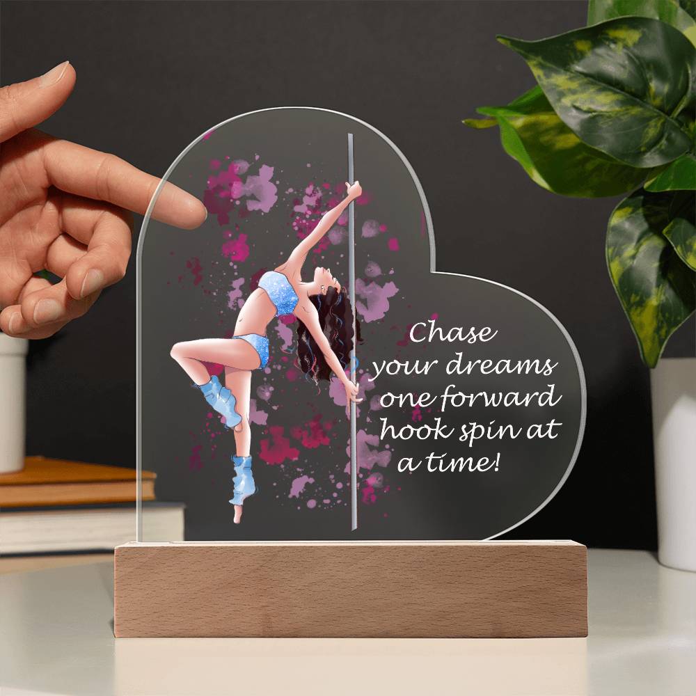 Personalised Name Pole Dancer Heart Shaped Acrylic Plaque with Optional LED Base