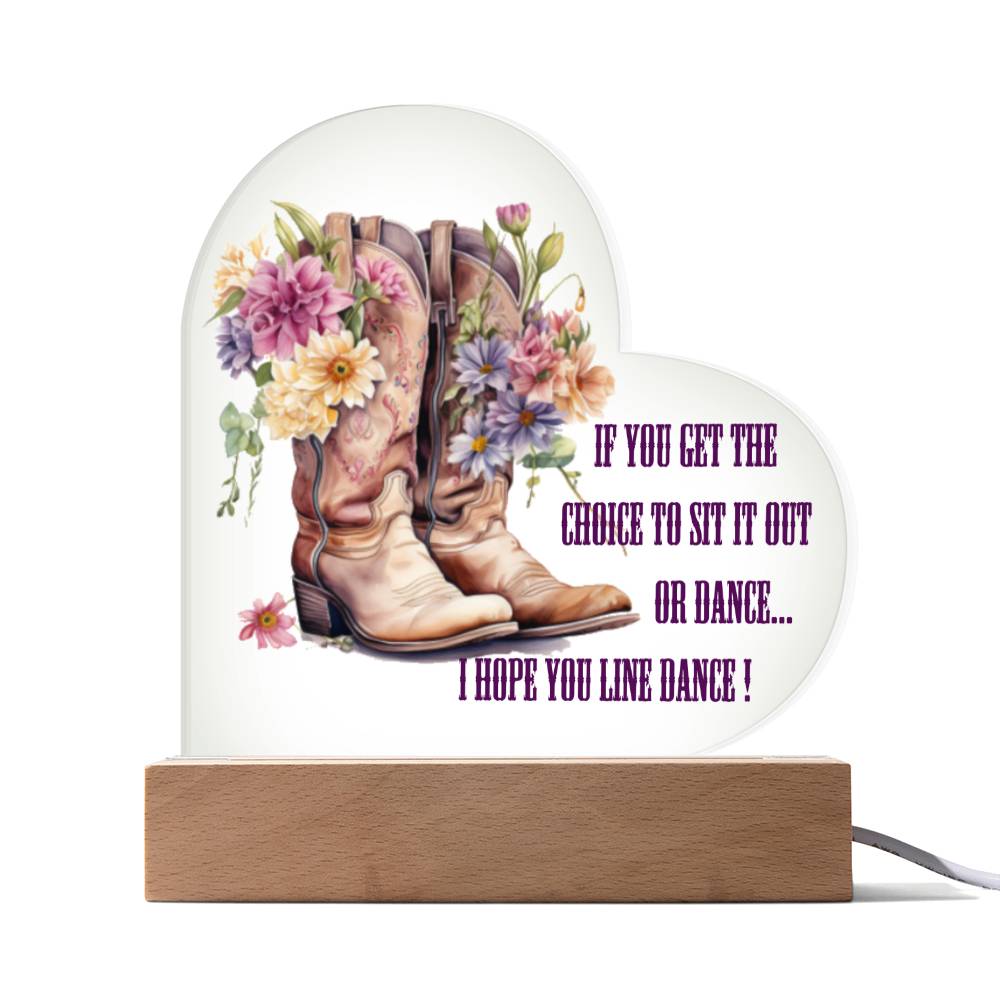 Line Dancing Acrylic Heart Plaque with Optional LED Light