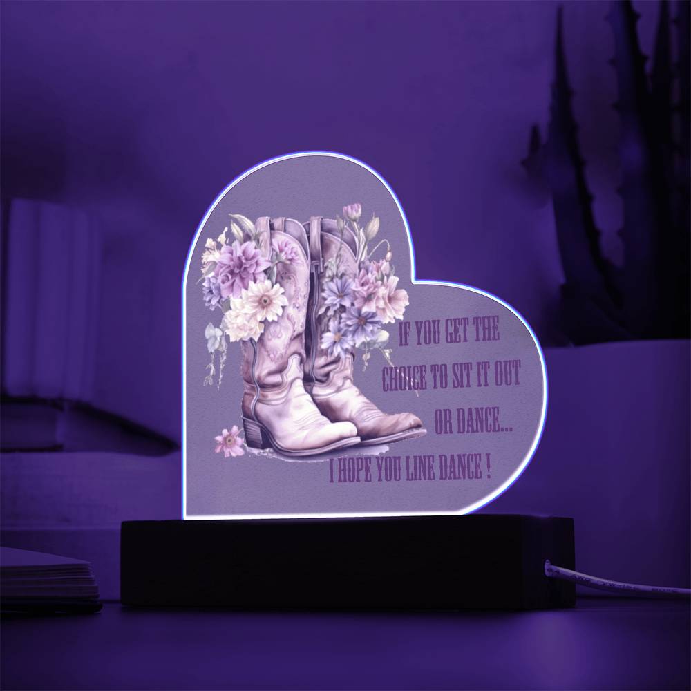 Line Dancing Acrylic Heart Plaque with Optional LED Light