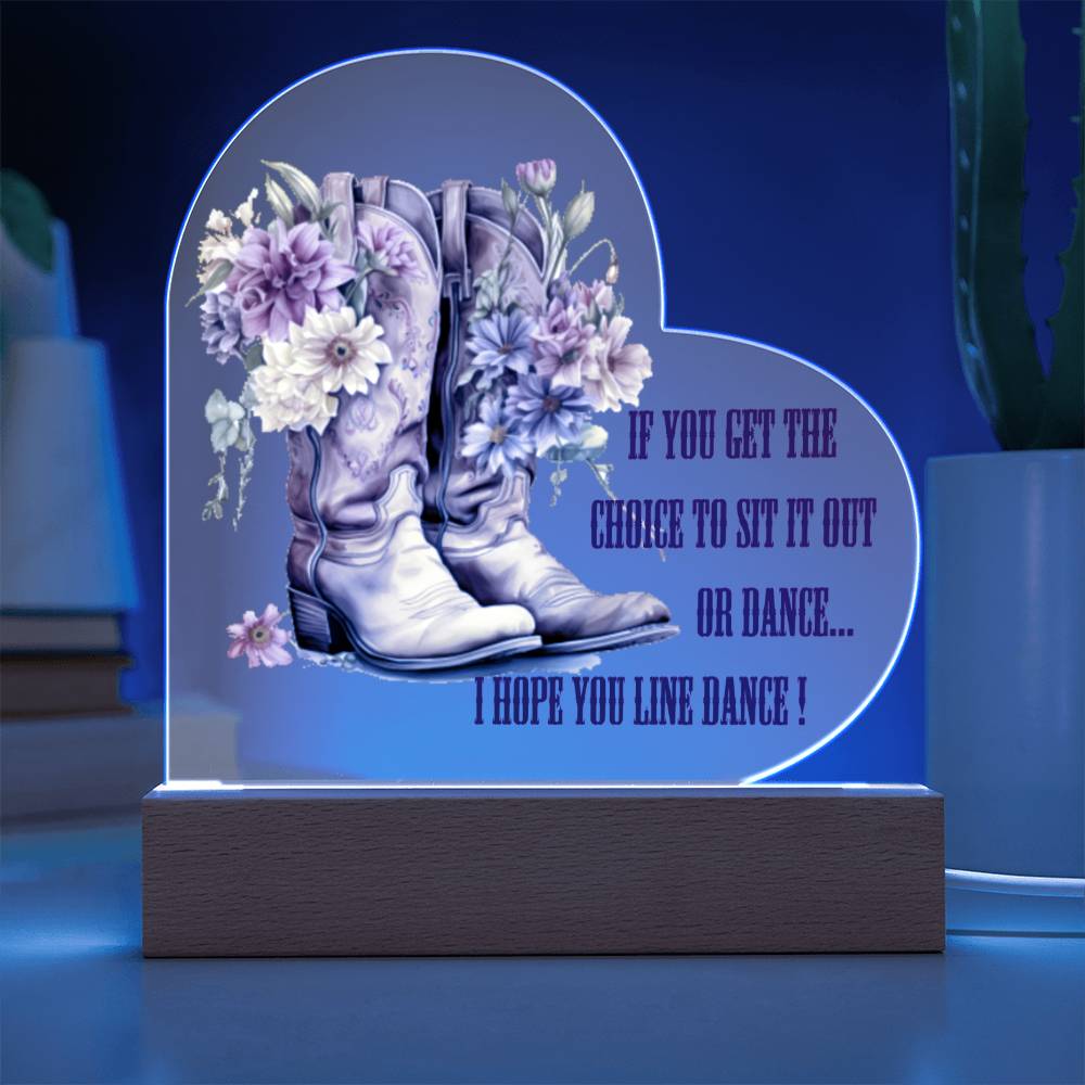 Line Dancing Acrylic Heart Plaque with Optional LED Light