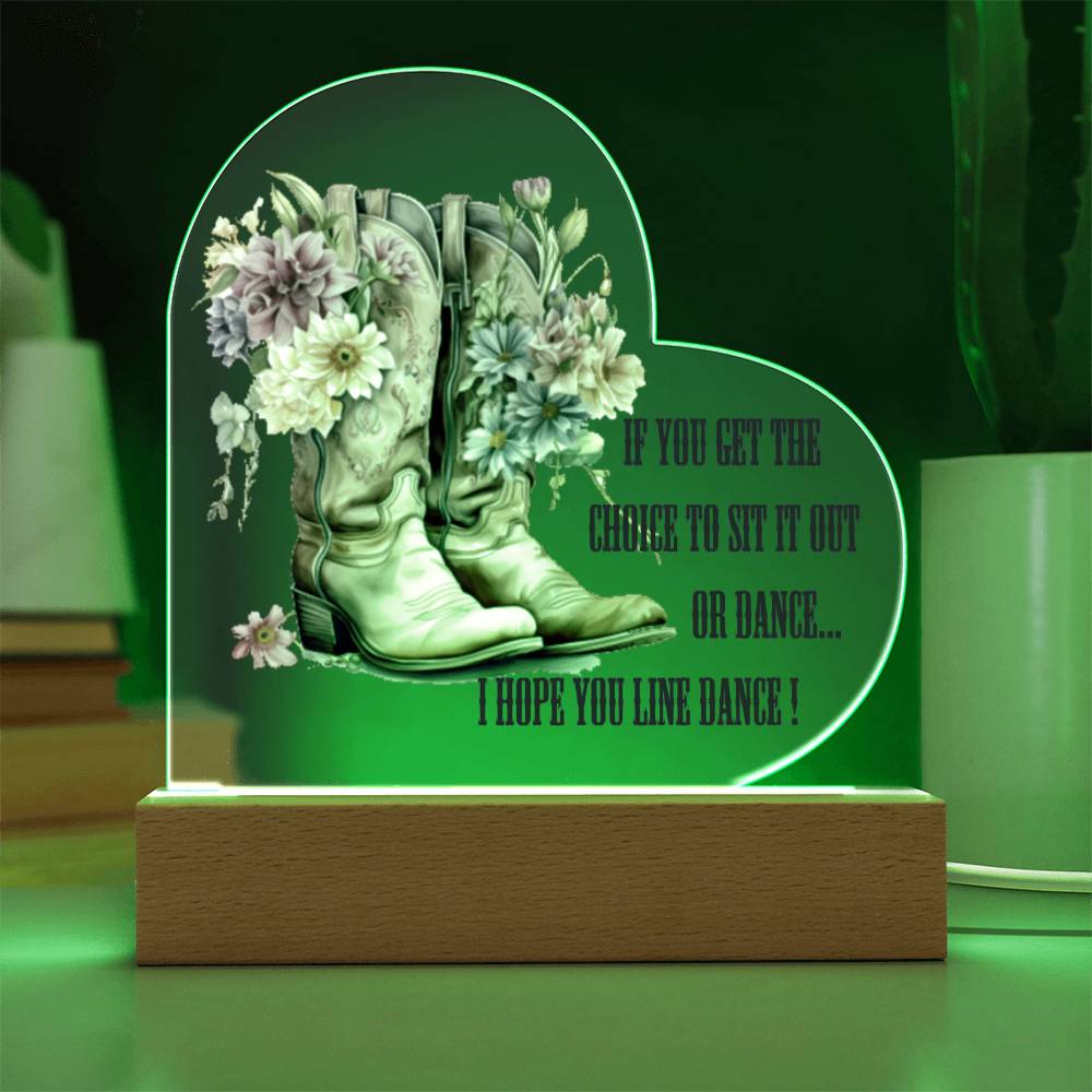 Line Dancing Acrylic Heart Plaque with Optional LED Light