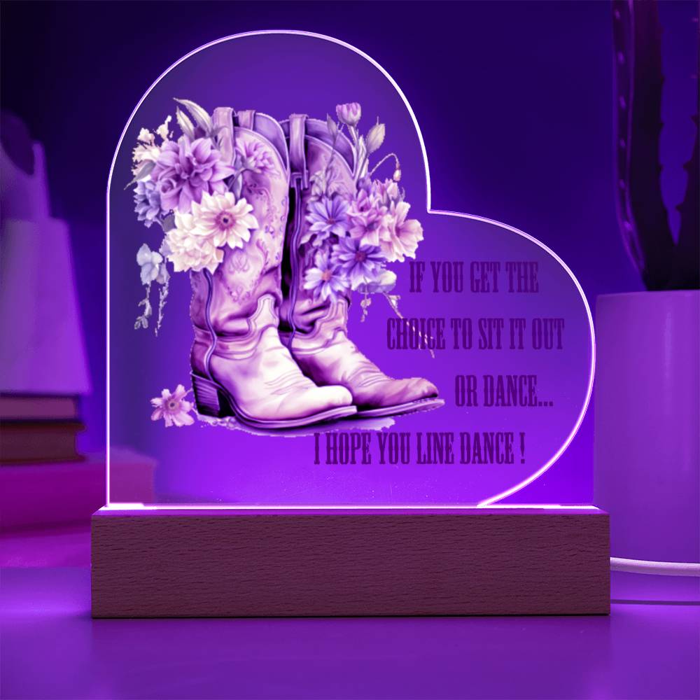 Line Dancing Acrylic Heart Plaque with Optional LED Light