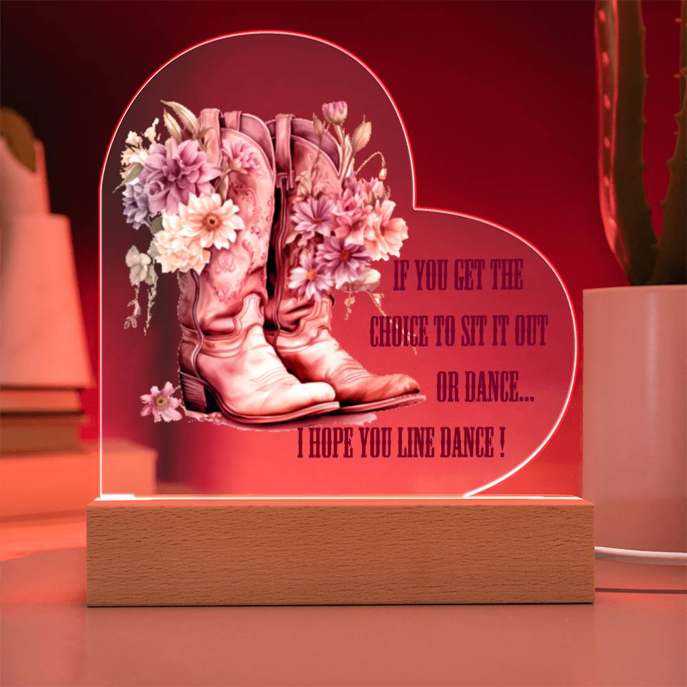 Line Dancing Acrylic Heart Plaque with Optional LED Light