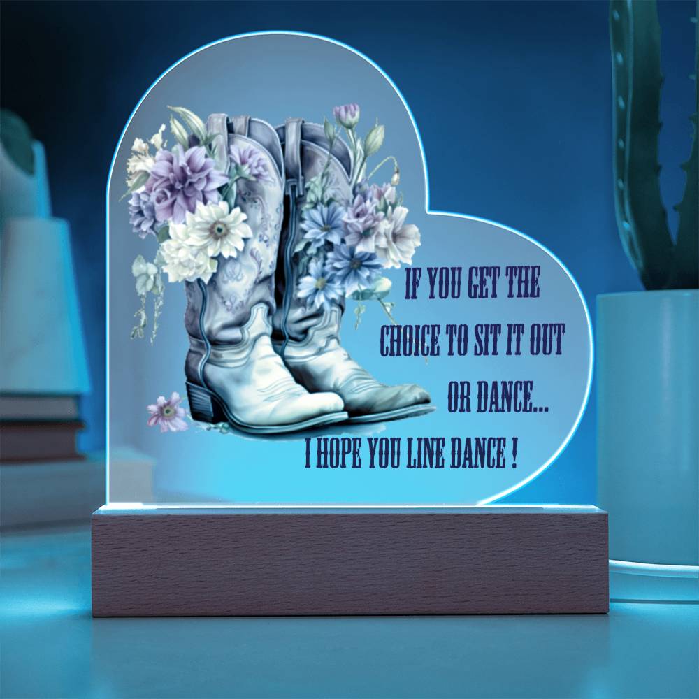 Line Dancing Acrylic Heart Plaque with Optional LED Light