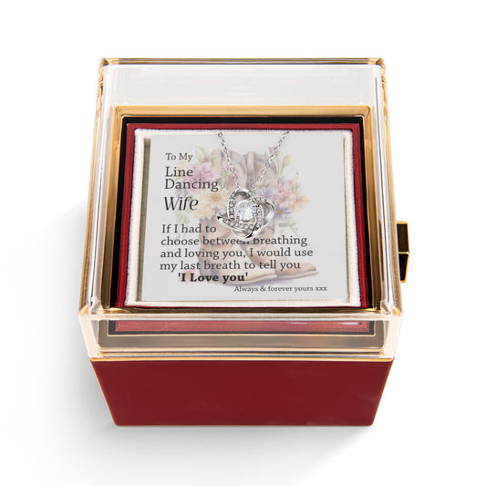 To My Line Dancing Wife Love Knot Necklace in Rotating Rose Box