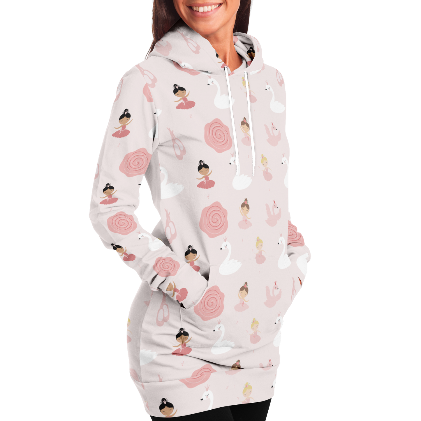 Cute Ballerina Pattern Longline Hoodie