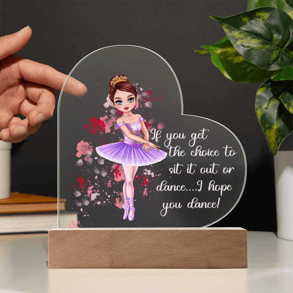 Personalized Name Ballerina Acrylic Heart Shaped Plaque-with Optional LED Base