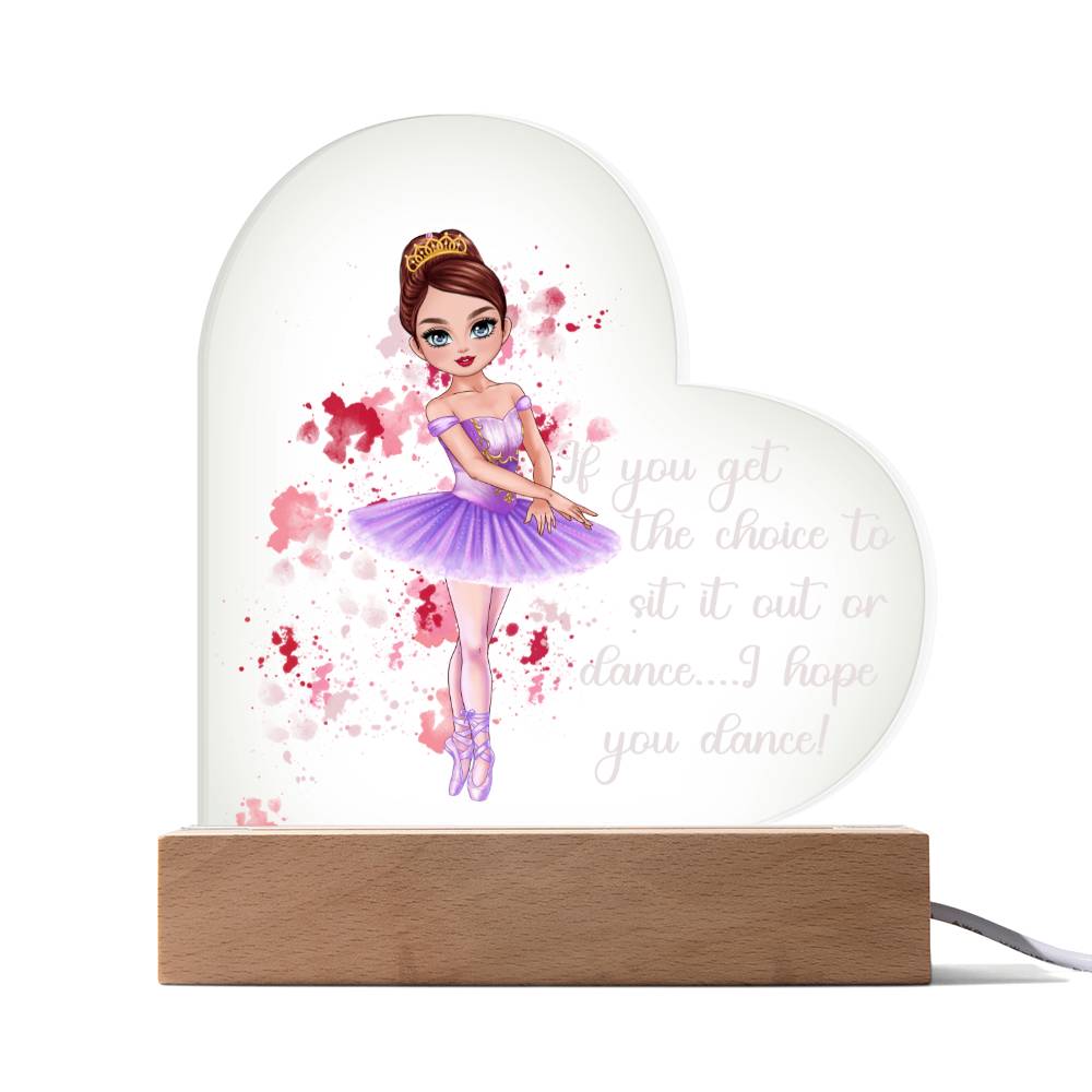 Personalized Name Ballerina Acrylic Heart Shaped Plaque-with Optional LED Base