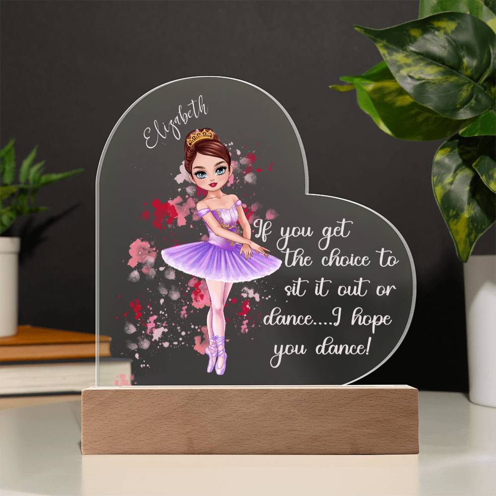 Personalized Name Ballerina Acrylic Heart Shaped Plaque-with Optional LED Base